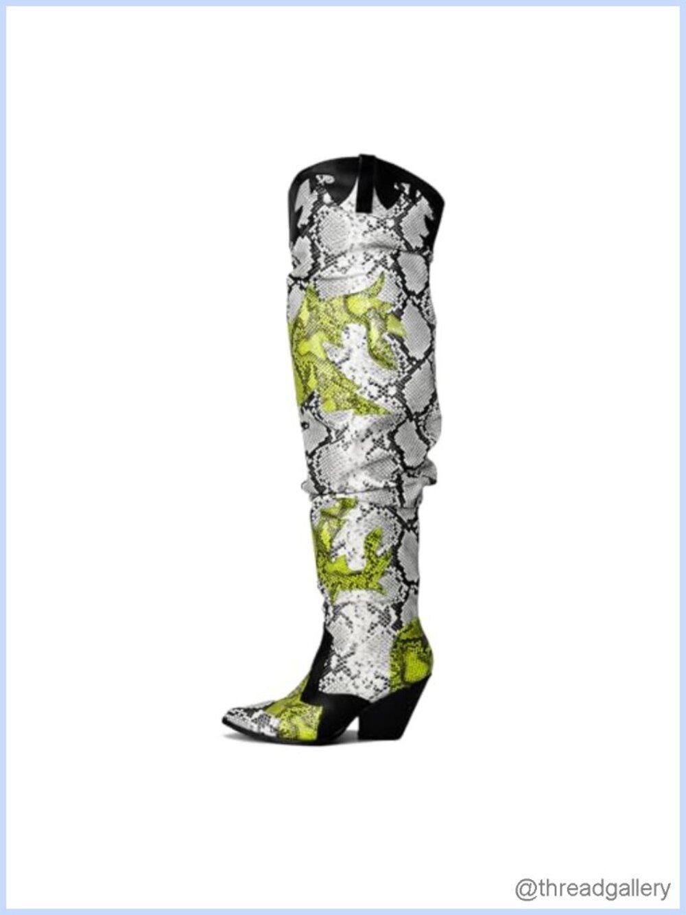 Over the Knee Cowboy Boots Faux Snakeskin Chunky Heel Western Boots